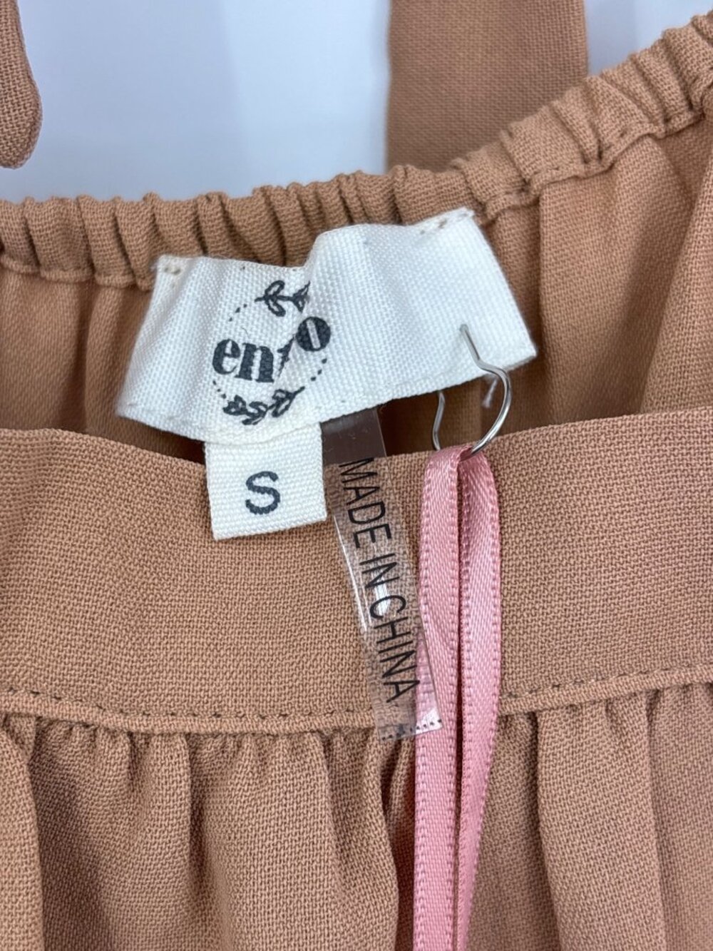 Entro Babydoll Dress Square Neckline Sheer Puff Sleeve Peach Apricot Small NEW - Picture 7 of 7